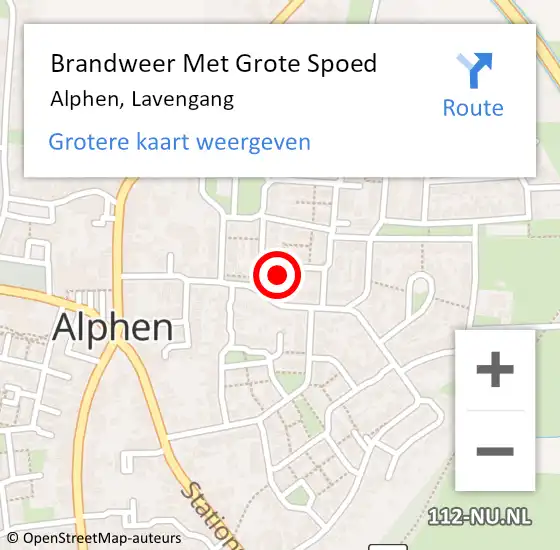 Locatie op kaart van de 112 melding: Brandweer Met Grote Spoed Naar Alphen, Lavengang op 18 februari 2023 13:43