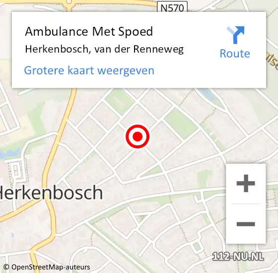 Locatie op kaart van de 112 melding: Ambulance Met Spoed Naar Herkenbosch, van der Renneweg op 18 februari 2023 13:46