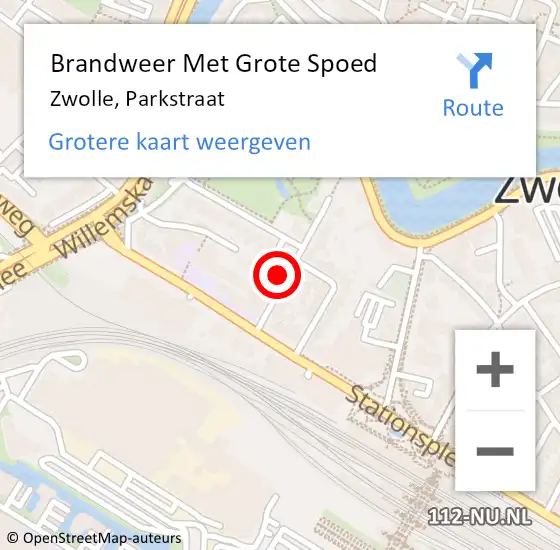 Locatie op kaart van de 112 melding: Brandweer Met Grote Spoed Naar Zwolle, Parkstraat op 16 augustus 2014 02:03