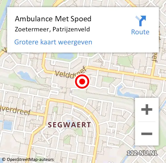 Locatie op kaart van de 112 melding: Ambulance Met Spoed Naar Zoetermeer, Patrijzenveld op 18 februari 2023 14:12