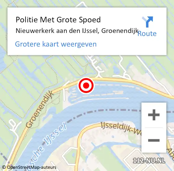 Locatie op kaart van de 112 melding: Politie Met Grote Spoed Naar Nieuwerkerk aan den IJssel, Groenendijk op 18 februari 2023 14:30