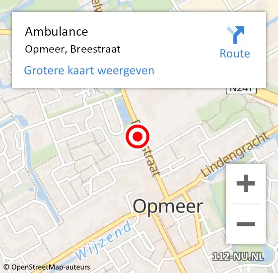 Locatie op kaart van de 112 melding: Ambulance Opmeer, Breestraat op 18 februari 2023 14:35