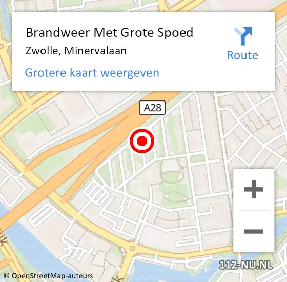 Locatie op kaart van de 112 melding: Brandweer Met Grote Spoed Naar Zwolle, Minervalaan op 18 februari 2023 14:36