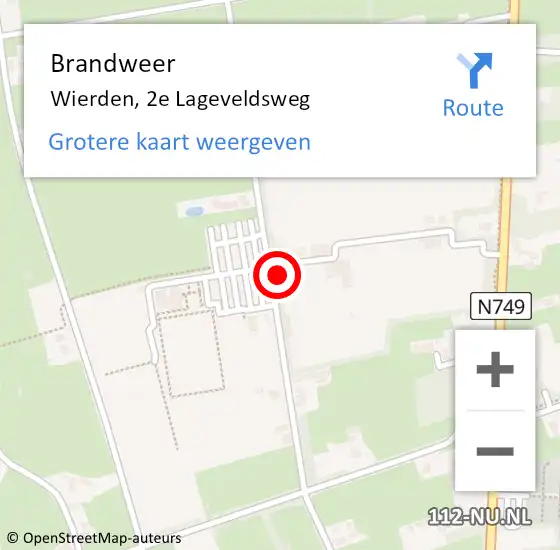 Locatie op kaart van de 112 melding: Brandweer Wierden, 2e Lageveldsweg op 18 februari 2023 14:59