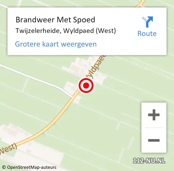 Locatie op kaart van de 112 melding: Brandweer Met Spoed Naar Twijzelerheide, Wyldpaed (West) op 18 februari 2023 15:41