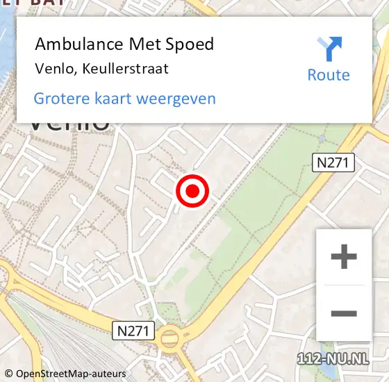 Locatie op kaart van de 112 melding: Ambulance Met Spoed Naar Venlo, Keullerstraat op 18 februari 2023 15:51