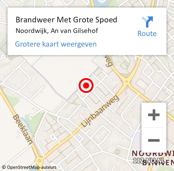 Locatie op kaart van de 112 melding: Brandweer Met Grote Spoed Naar Noordwijk, An van Gilsehof op 18 februari 2023 15:54