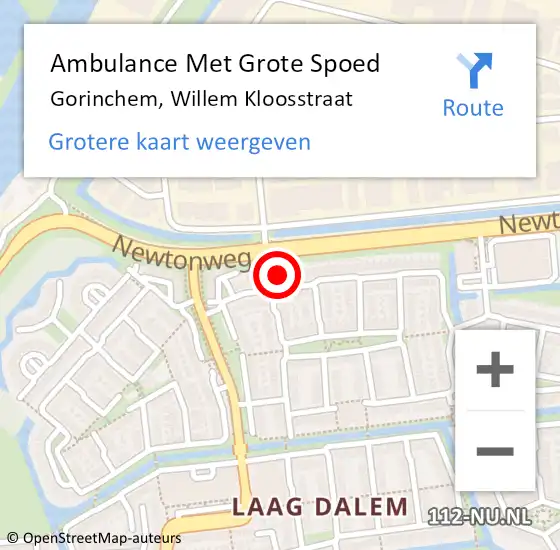 Locatie op kaart van de 112 melding: Ambulance Met Grote Spoed Naar Gorinchem, Willem Kloosstraat op 18 februari 2023 16:01