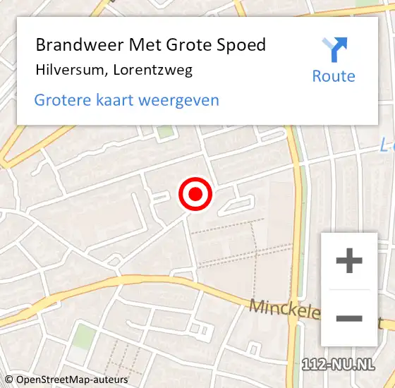 Locatie op kaart van de 112 melding: Brandweer Met Grote Spoed Naar Hilversum, Lorentzweg op 18 februari 2023 16:06