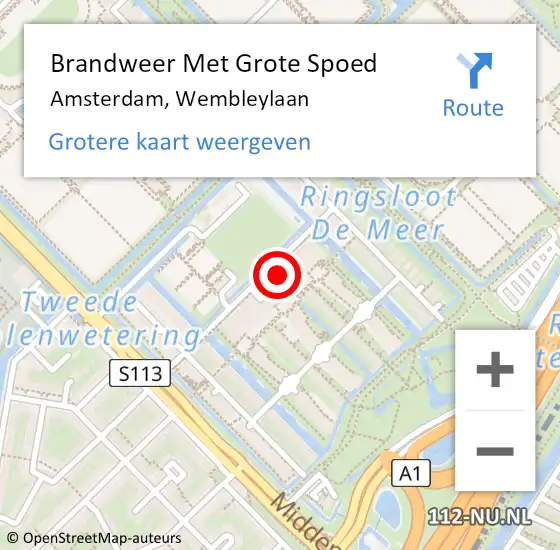 Locatie op kaart van de 112 melding: Brandweer Met Grote Spoed Naar Amsterdam, Wembleylaan op 18 februari 2023 16:18