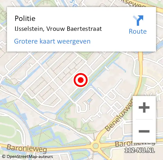 Locatie op kaart van de 112 melding: Politie IJsselstein, Vrouw Baertestraat op 18 februari 2023 17:00