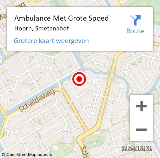 Locatie op kaart van de 112 melding: Ambulance Met Grote Spoed Naar Hoorn, Smetanahof op 18 februari 2023 17:04