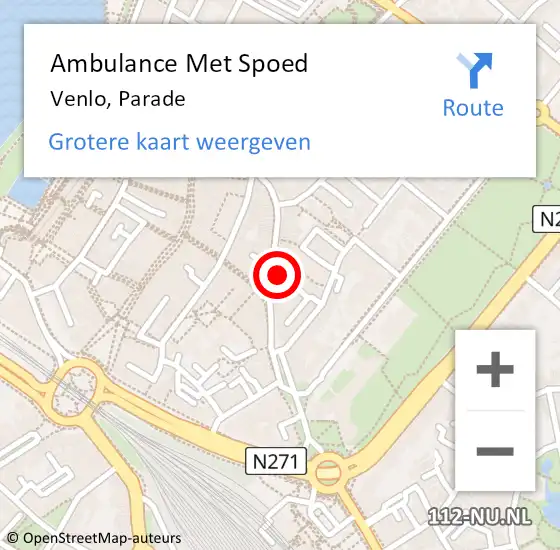 Locatie op kaart van de 112 melding: Ambulance Met Spoed Naar Venlo, Parade op 18 februari 2023 17:14