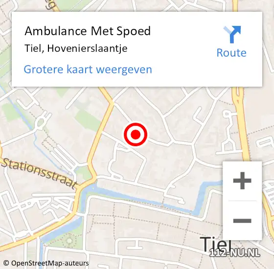 Locatie op kaart van de 112 melding: Ambulance Met Spoed Naar Tiel, Hovenierslaantje op 18 februari 2023 17:44