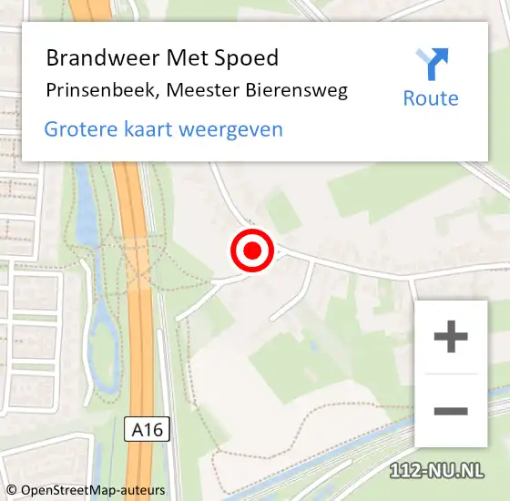 Locatie op kaart van de 112 melding: Brandweer Met Spoed Naar Prinsenbeek, Meester Bierensweg op 18 februari 2023 17:56