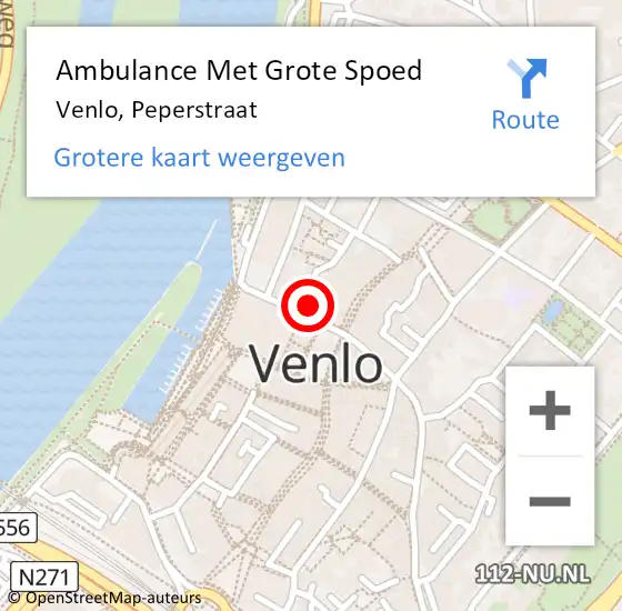 Locatie op kaart van de 112 melding: Ambulance Met Grote Spoed Naar Venlo, Peperstraat op 18 februari 2023 18:09