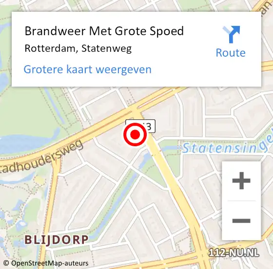 Locatie op kaart van de 112 melding: Brandweer Met Grote Spoed Naar Rotterdam, Statenweg op 18 februari 2023 18:12