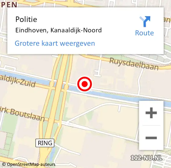 Locatie op kaart van de 112 melding: Politie Eindhoven, Kanaaldijk-Noord op 18 februari 2023 18:17