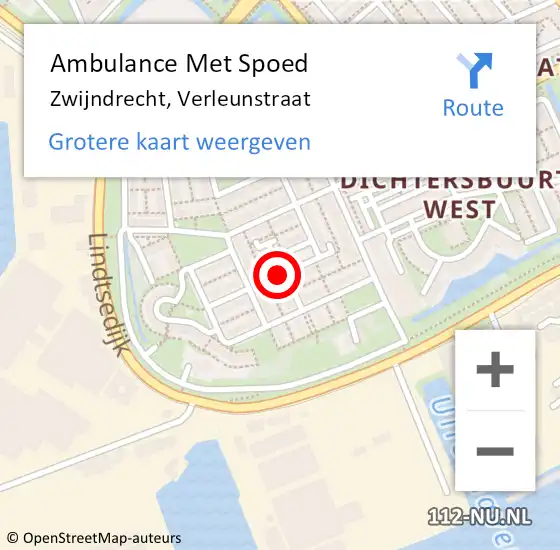 Locatie op kaart van de 112 melding: Ambulance Met Spoed Naar Zwijndrecht, Verleunstraat op 18 februari 2023 18:38