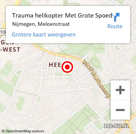 Locatie op kaart van de 112 melding: Trauma helikopter Met Grote Spoed Naar Nijmegen, Meloenstraat op 18 februari 2023 18:46