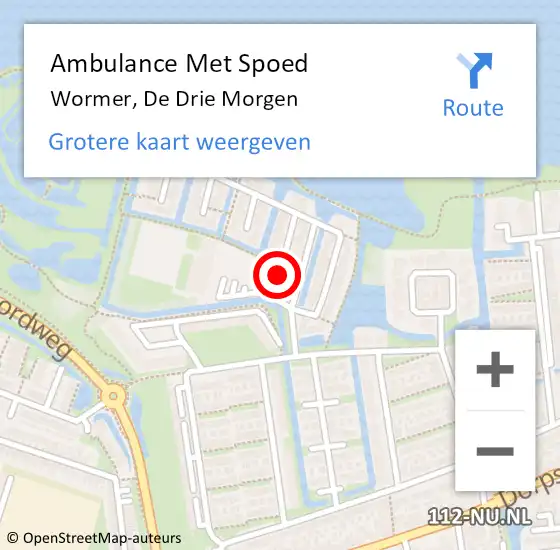 Locatie op kaart van de 112 melding: Ambulance Met Spoed Naar Wormer, De Drie Morgen op 18 februari 2023 19:00