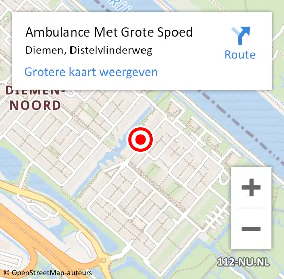 Locatie op kaart van de 112 melding: Ambulance Met Grote Spoed Naar Diemen, Distelvlinderweg op 18 februari 2023 19:47