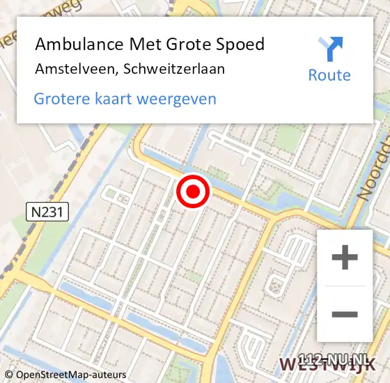 Locatie op kaart van de 112 melding: Ambulance Met Grote Spoed Naar Amstelveen, Schweitzerlaan op 18 februari 2023 20:34