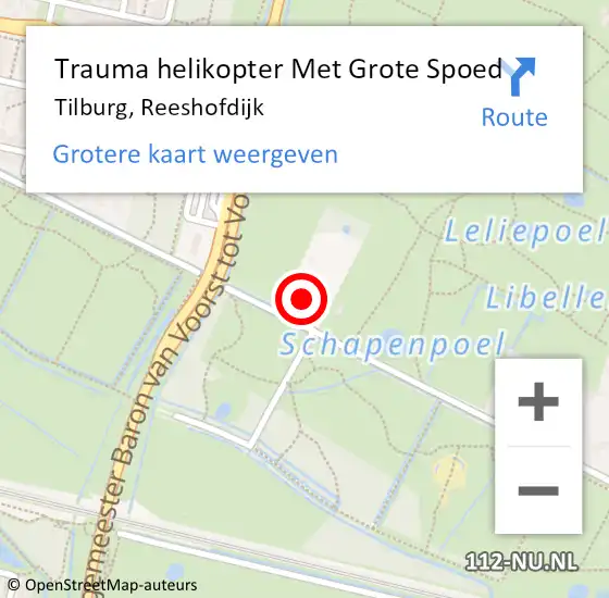 Locatie op kaart van de 112 melding: Trauma helikopter Met Grote Spoed Naar Tilburg, Reeshofdijk op 18 februari 2023 20:43