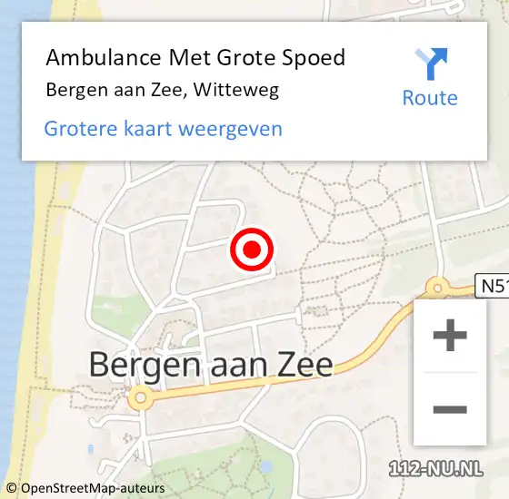 Locatie op kaart van de 112 melding: Ambulance Met Grote Spoed Naar Bergen aan Zee, Witteweg op 18 februari 2023 20:47