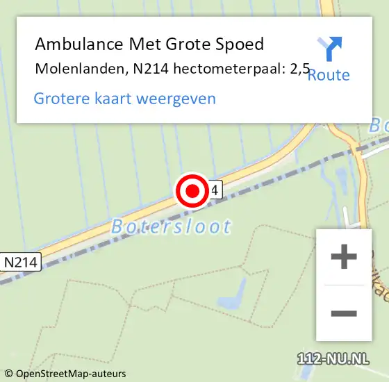 Locatie op kaart van de 112 melding: Ambulance Met Grote Spoed Naar Molenlanden, N214 hectometerpaal: 2,5 op 18 februari 2023 20:49