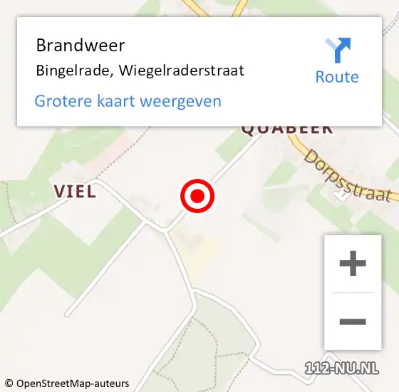 Locatie op kaart van de 112 melding: Brandweer Bingelrade, Wiegelraderstraat op 16 augustus 2014 03:38