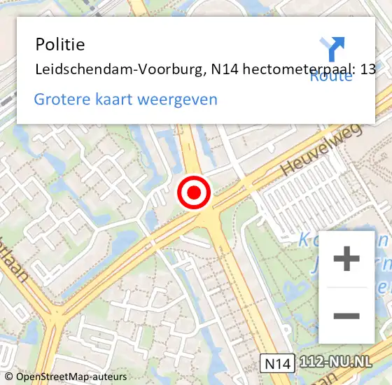 Locatie op kaart van de 112 melding: Politie Leidschendam-Voorburg, N14 hectometerpaal: 13 op 18 februari 2023 21:04