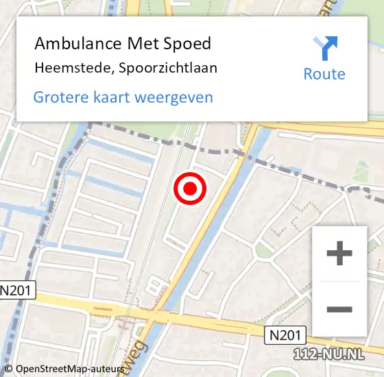 Locatie op kaart van de 112 melding: Ambulance Met Spoed Naar Heemstede, Spoorzichtlaan op 18 februari 2023 21:16