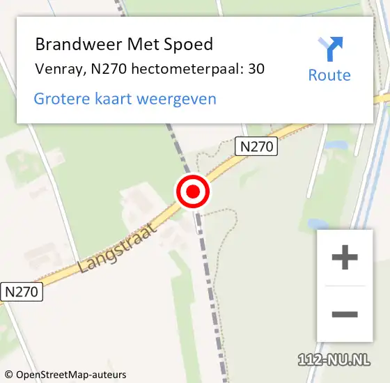 Locatie op kaart van de 112 melding: Brandweer Met Spoed Naar Venray, N270 hectometerpaal: 30 op 18 februari 2023 21:50