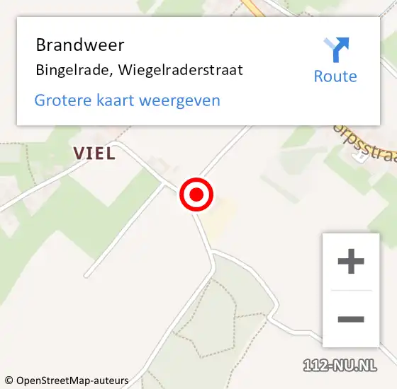 Locatie op kaart van de 112 melding: Brandweer Bingelrade, Wiegelraderstraat op 16 augustus 2014 03:48