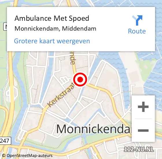 Locatie op kaart van de 112 melding: Ambulance Met Spoed Naar Monnickendam, Middendam op 18 februari 2023 22:21