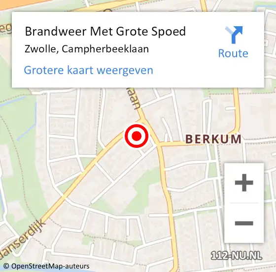 Locatie op kaart van de 112 melding: Brandweer Met Grote Spoed Naar Zwolle, Campherbeeklaan op 18 februari 2023 22:22