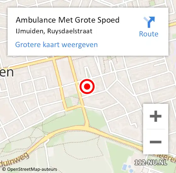 Locatie op kaart van de 112 melding: Ambulance Met Grote Spoed Naar IJmuiden, Ruysdaelstraat op 18 februari 2023 22:33