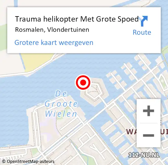 Locatie op kaart van de 112 melding: Trauma helikopter Met Grote Spoed Naar Rosmalen, Vlondertuinen op 18 februari 2023 22:43