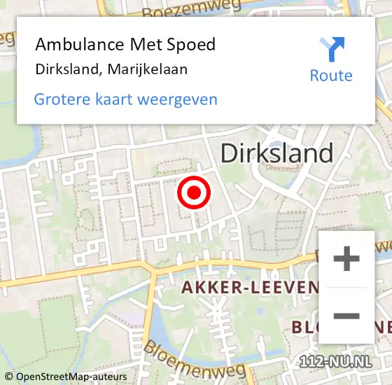 Locatie op kaart van de 112 melding: Ambulance Met Spoed Naar Dirksland, Marijkelaan op 18 februari 2023 23:07