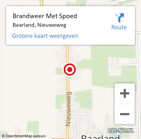 Locatie op kaart van de 112 melding: Brandweer Met Spoed Naar Baarland, Nieuweweg op 18 februari 2023 23:40