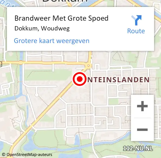 Locatie op kaart van de 112 melding: Brandweer Met Grote Spoed Naar Dokkum, Woudweg op 19 februari 2023 00:04