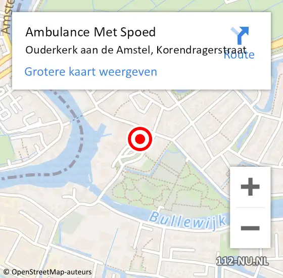 Locatie op kaart van de 112 melding: Ambulance Met Spoed Naar Ouderkerk aan de Amstel, Korendragerstraat op 19 februari 2023 00:14