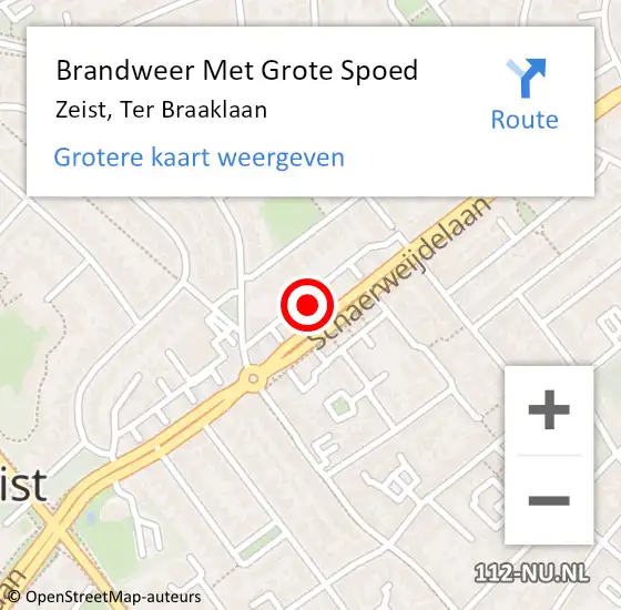 Locatie op kaart van de 112 melding: Brandweer Met Grote Spoed Naar Zeist, Ter Braaklaan op 19 februari 2023 00:14