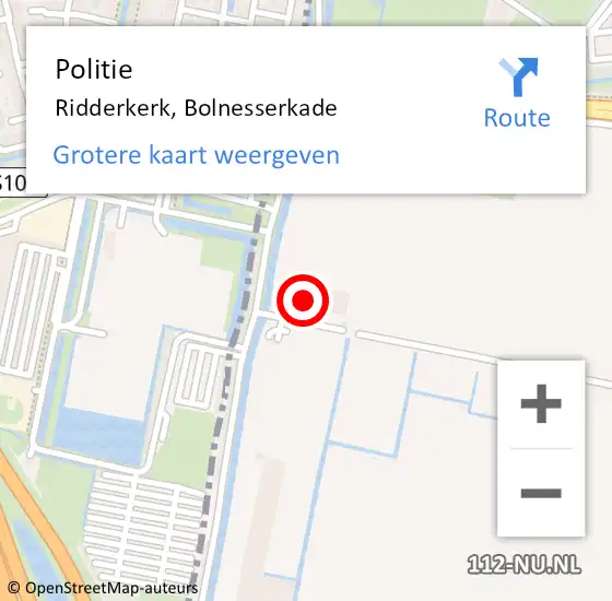 Locatie op kaart van de 112 melding: Politie Ridderkerk, Bolnesserkade op 19 februari 2023 00:15