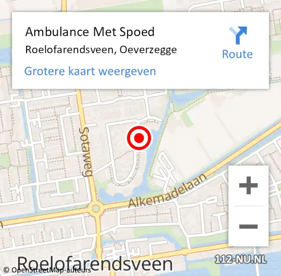 Locatie op kaart van de 112 melding: Ambulance Met Spoed Naar Roelofarendsveen, Oeverzegge op 19 februari 2023 00:39