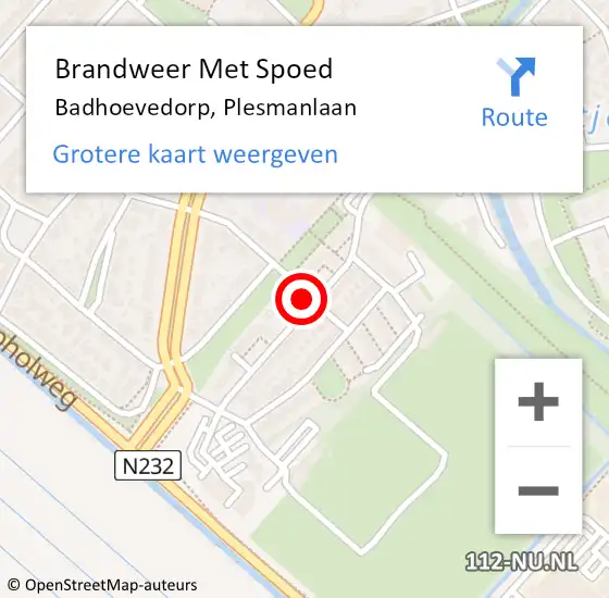 Locatie op kaart van de 112 melding: Brandweer Met Spoed Naar Badhoevedorp, Plesmanlaan op 19 februari 2023 00:43