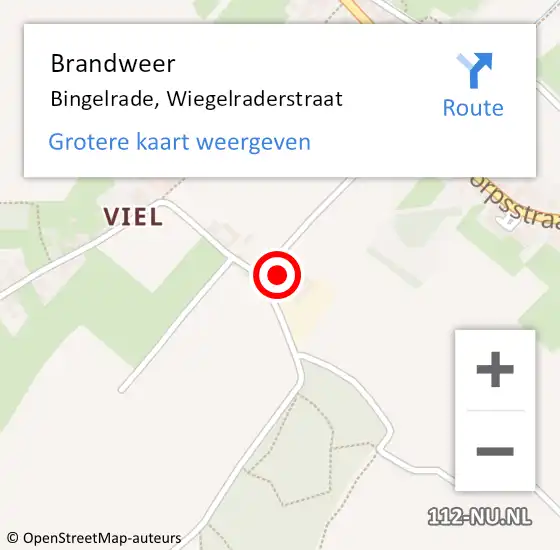 Locatie op kaart van de 112 melding: Brandweer Bingelrade, Wiegelraderstraat op 16 augustus 2014 04:30