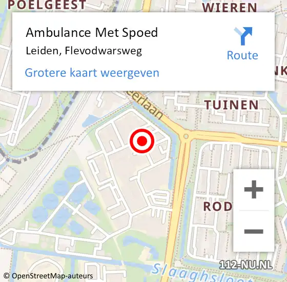 Locatie op kaart van de 112 melding: Ambulance Met Spoed Naar Leiden, Flevodwarsweg op 19 februari 2023 01:11