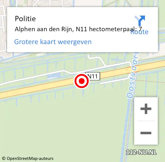 Locatie op kaart van de 112 melding: Politie Alphen aan den Rijn, N11 hectometerpaal: 7 op 19 februari 2023 01:17